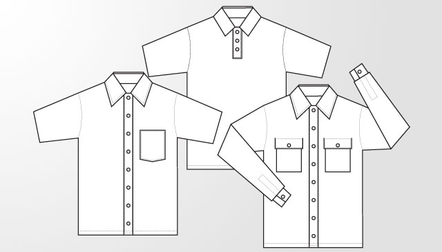 polo shirt template back. Woven shirt and polo shirt